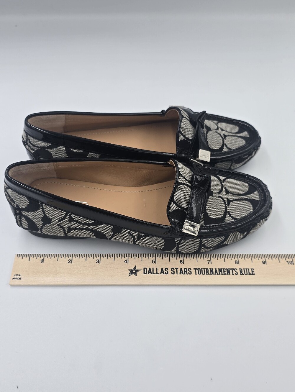 COACH Q672 Frida Signature Jacquard Black Grey Driver Loafers Women Size 6B EUC - Picture 9 of 10